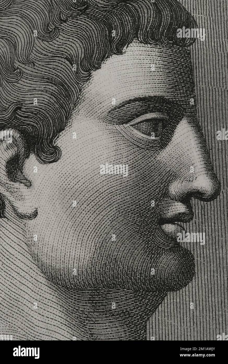 Mark Anthony (Marcus Antonius) (83-30 BC). Roman general and politician of the Republic period. Portrait, detail. Engraving. 'Los Héroes y las Grandezas de la Tierra'. Volume I. 1854. Stock Photo