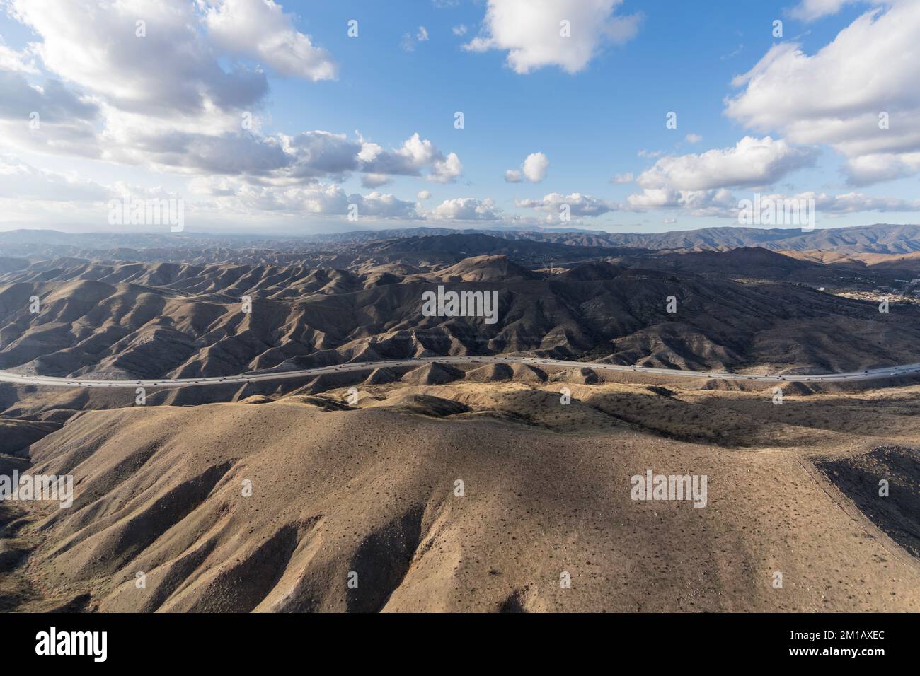 Aerial view of the 14 freeway between Santa Clarita and Agua Dulce in Los Angeles County, California. Stock Photo
