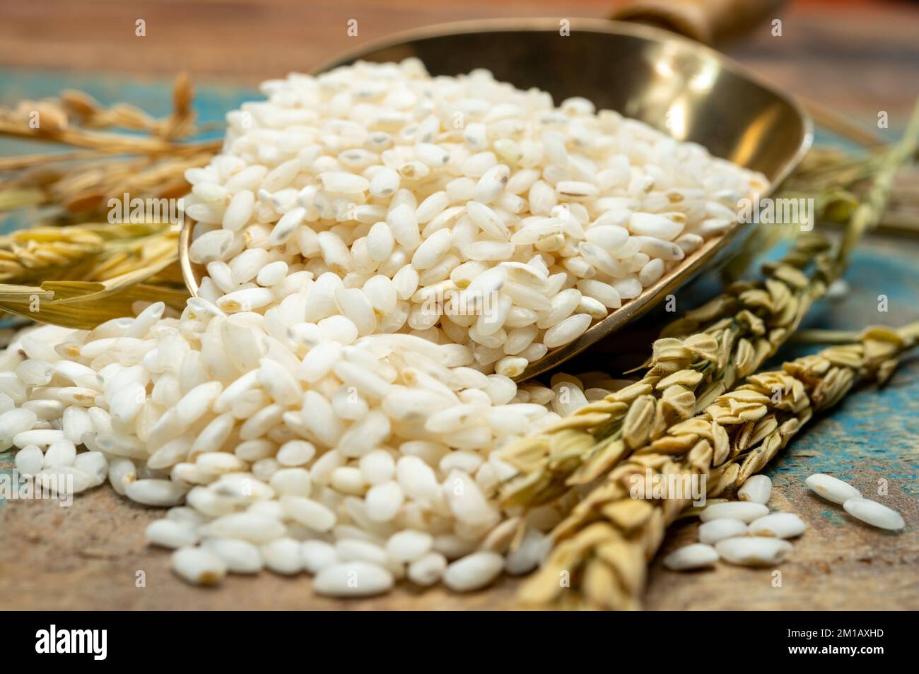 White italian arborio rice used for making risotto dish close up Stock