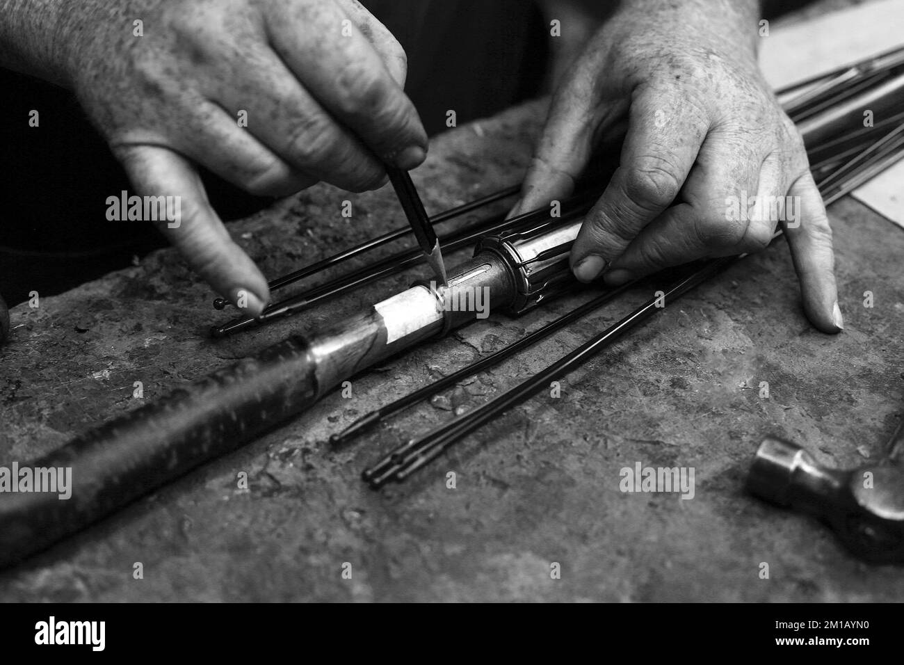 James Smith & Sons making traditional umbrella in their workshop ,in London ,England ,UK. Stock Photo