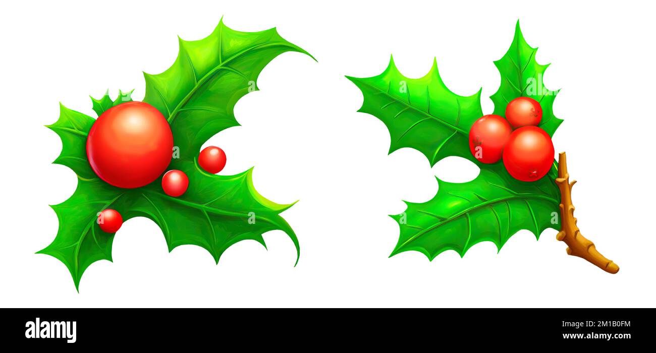 Simple clipart style holly leaves Christmas decoration ornament