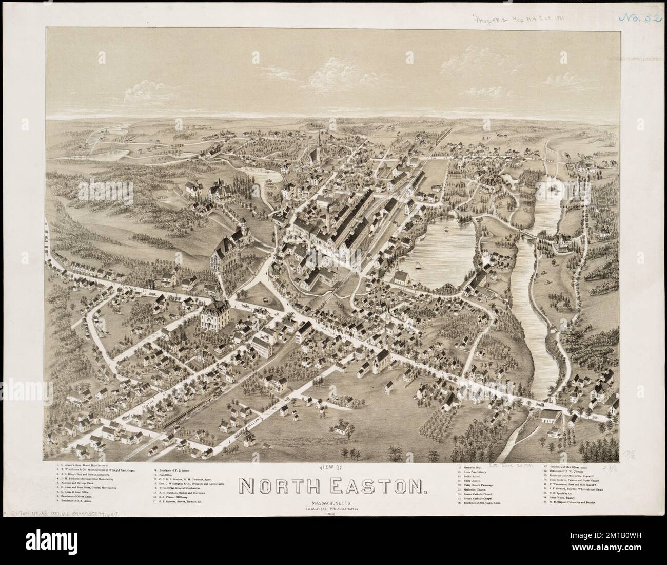 View of North Easton, Massachusetts, 1881 , North Easton Mass., Aerial views Norman B. Leventhal Map Center Collection Stock Photo