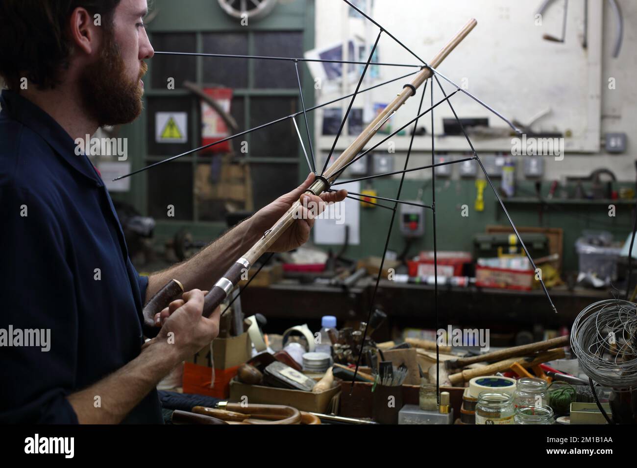 James Smith & Sons making traditional umbrella in their ,in London ,England ,UK Stock