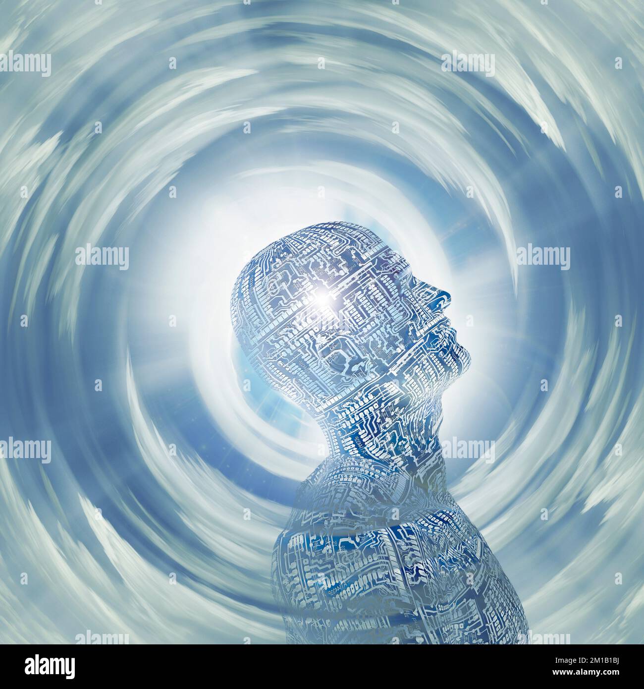 Cyborg man in tunnel of light. 3D rendering Stock Photo - Alamy
