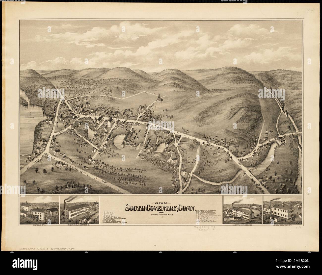 View of South Coventry, Conn 1878 , Coventry Conn., Aerial views Norman B. Leventhal Map