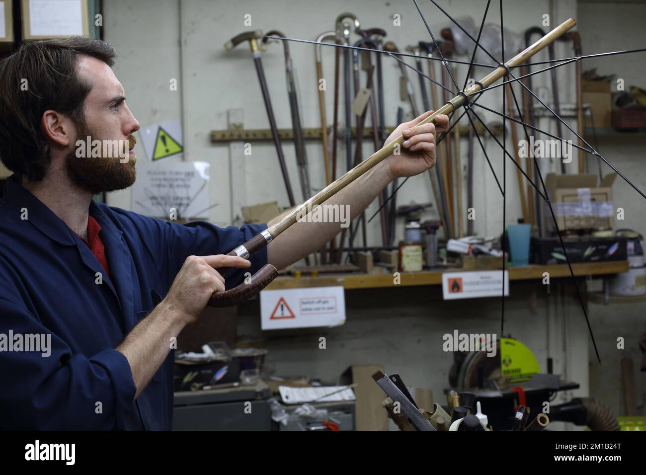 James Smith & Sons making traditional umbrella in their  workshop ,in London ,England ,UK. Stock Photo