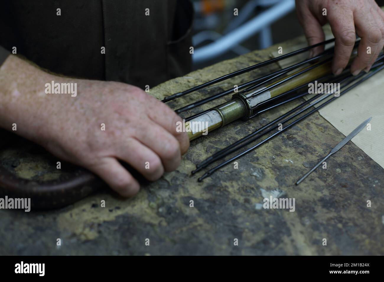 James Smith & Sons making traditional umbrella in their basement workshop ,in London ,England Stock Photo