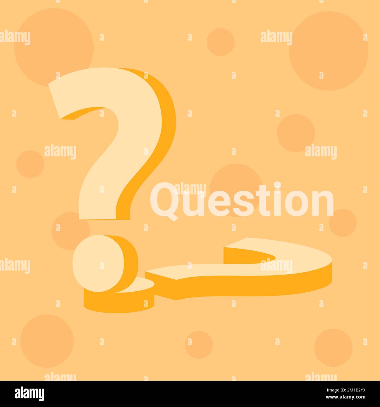 Vector illustration with 3D question marks and orange circles background. Online helpline. Frequently asked questions concept. Question Stock Photo