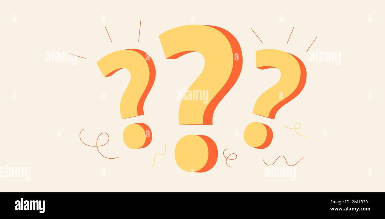 Three question marks with comic lines. Vector illustration with 3D style. Concept expression of doubt, problem solving. Solutions Stock Photo