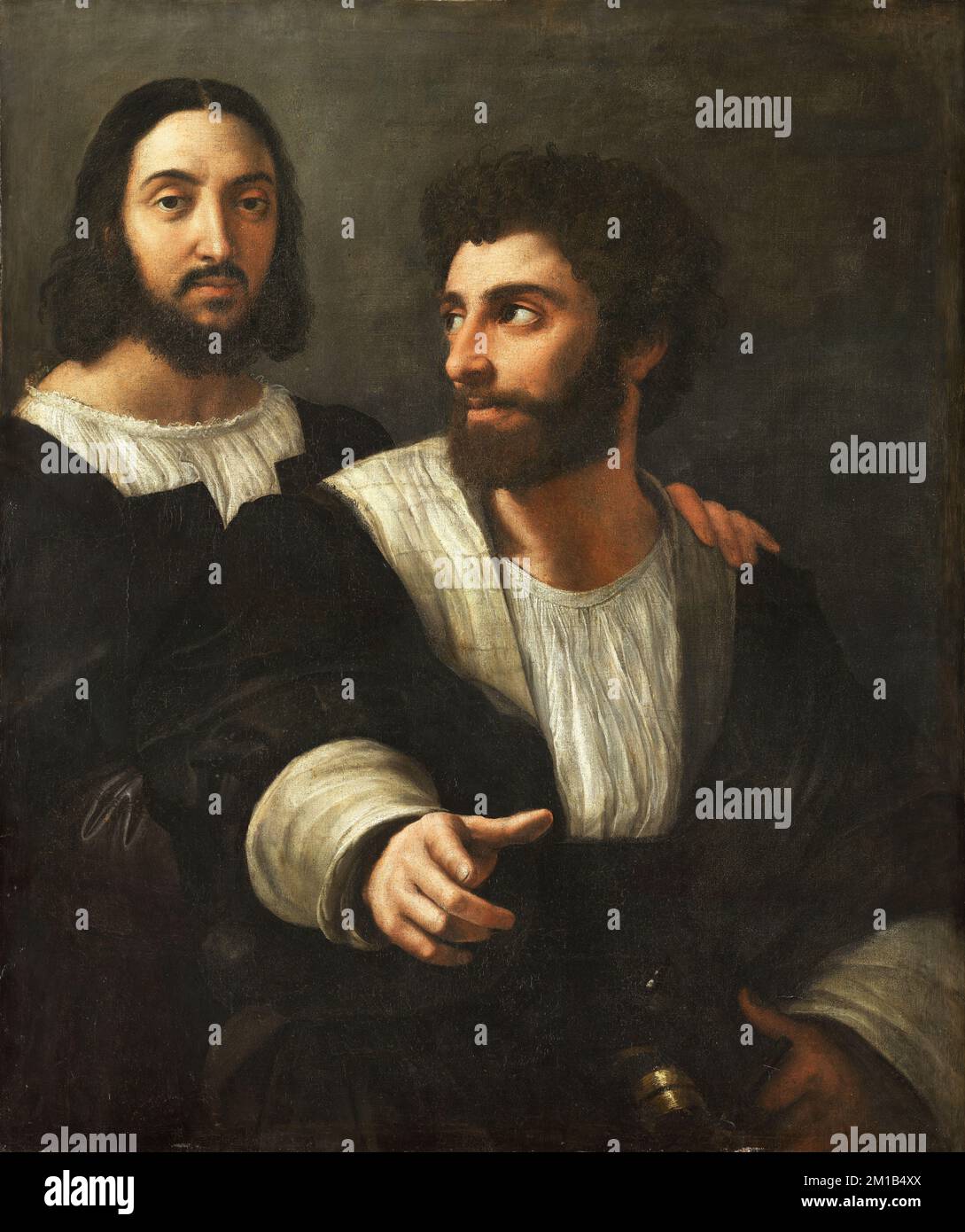 Self-portrait with a friend, 1518, Painting by Raphael Stock Photo