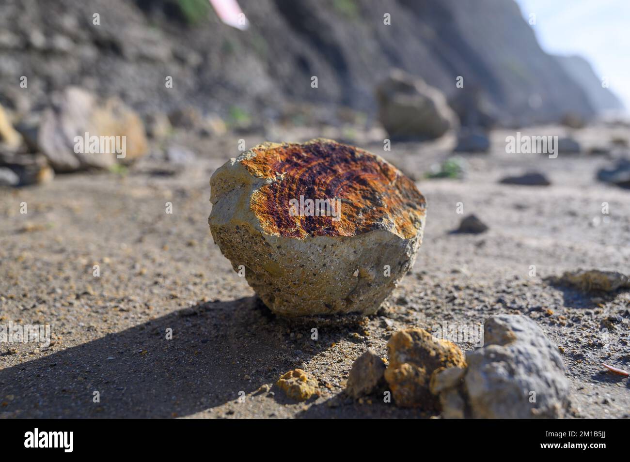 Geological formation of colorful stones with different layers, yellow ...