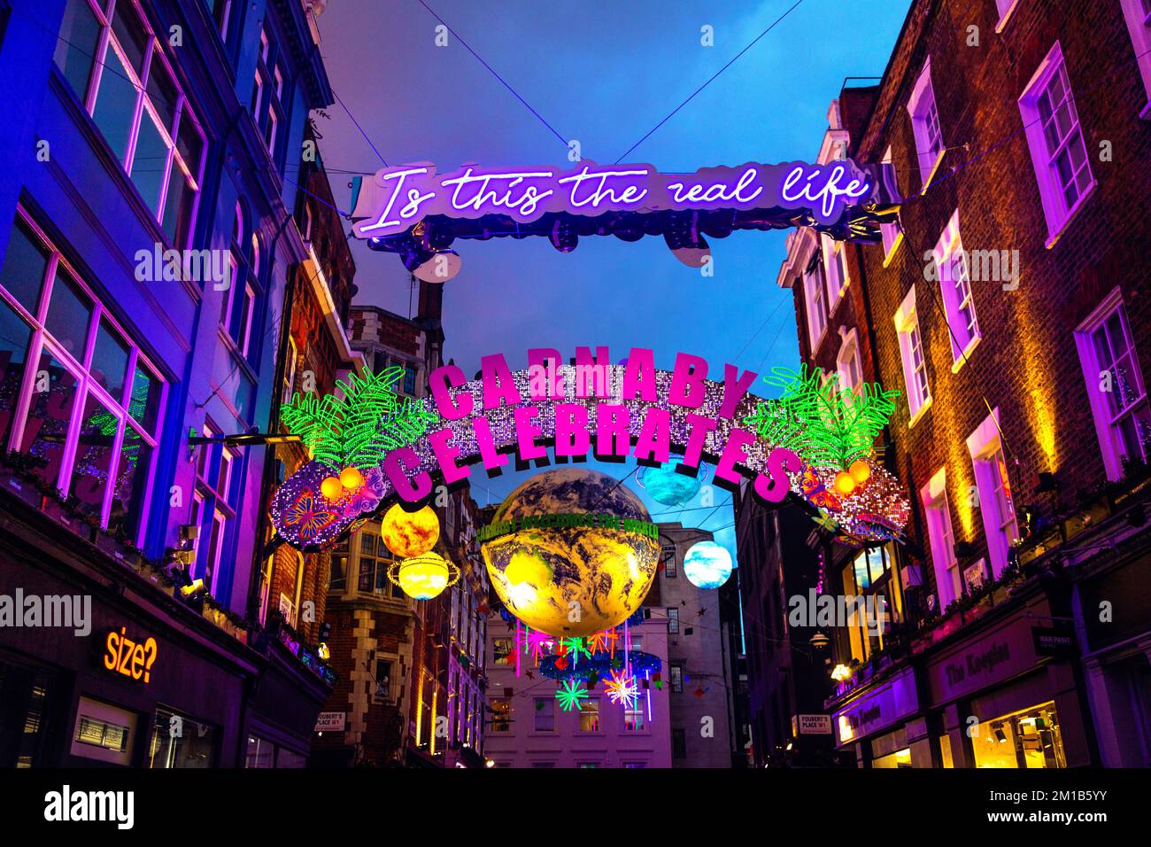 Festive Christmas decorations at Carnaby Street, London, UK Stock Photo