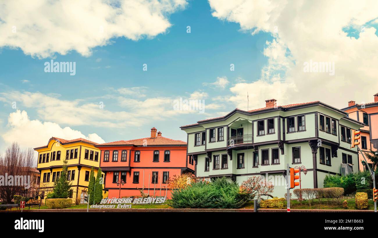 Colorful Odunpazari District houses view in Eskisehir City Stock Photo
