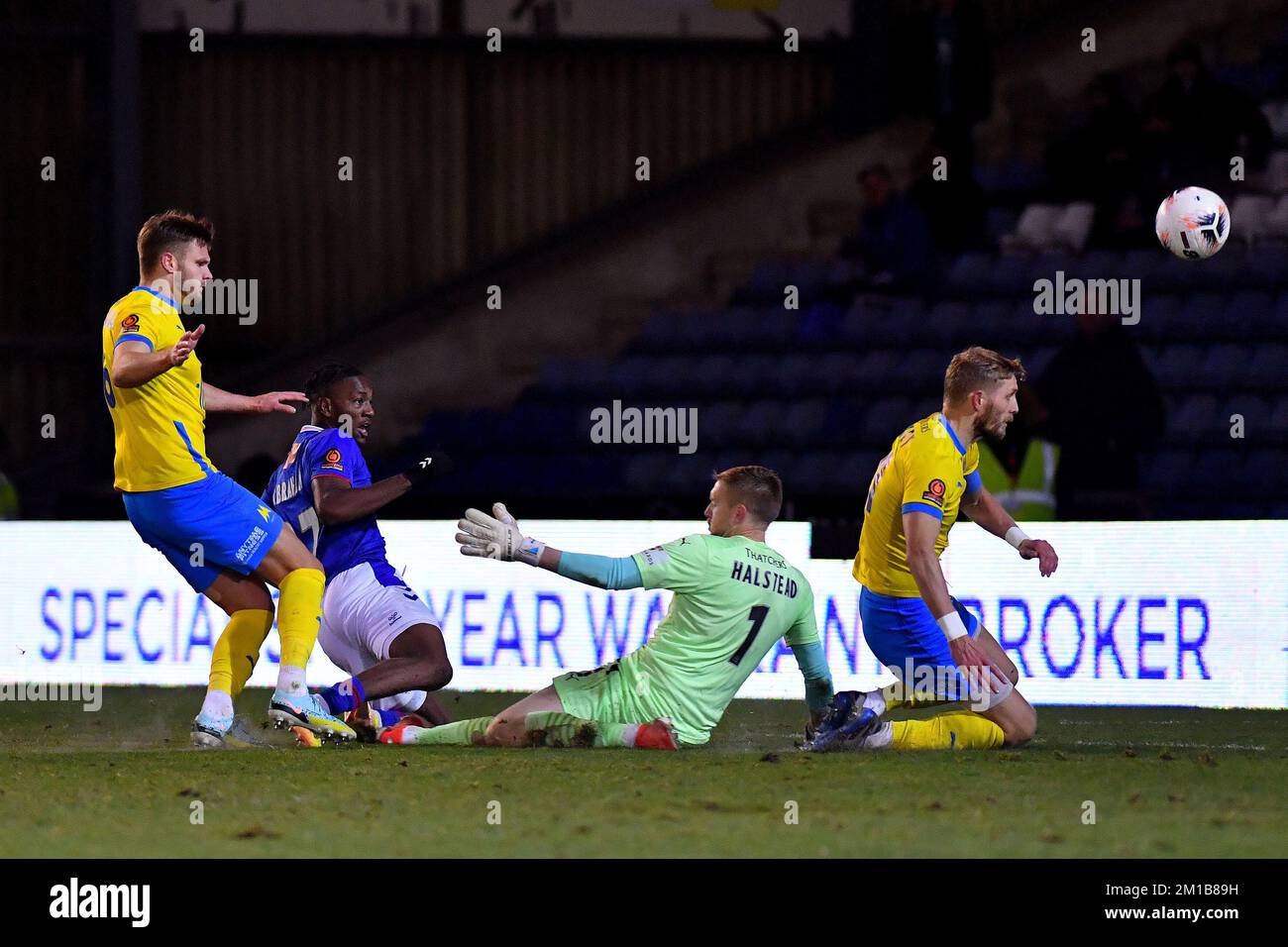 Oldham, UK. 11th Dec, 2022. Timmy Abraham of Oldham Athletic scores his side's third goal of the