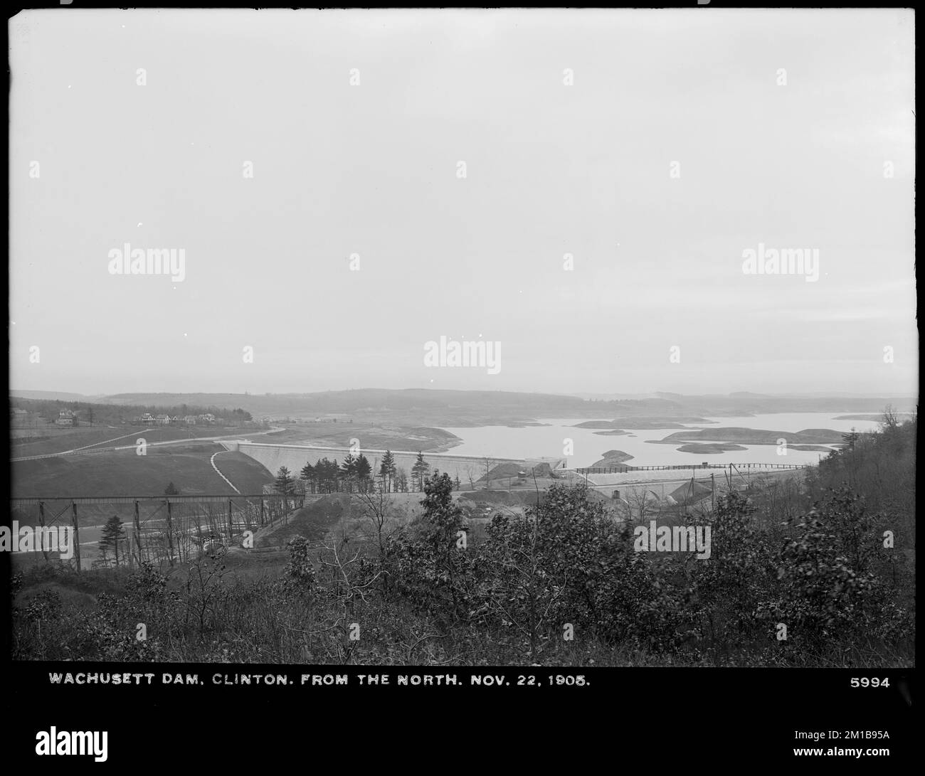 Wachusett Dam, downstream face of dam, from the north (from Burditt