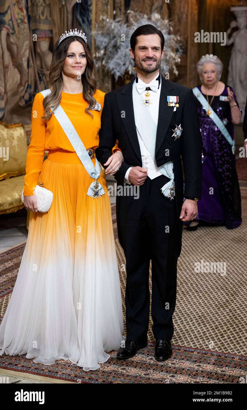 Princess Sofia and Prince Carl Philip attend the King's dinner for the Nobel laureates at the Royal Palace in Stockholm, Sweden, 11 December 2022.  Photo: Pontus Lundahl / TT / 10050 Stock Photo
