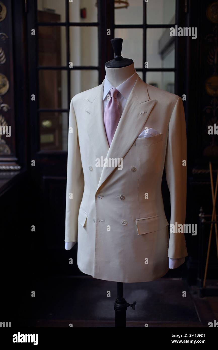 Bespoke suit on mannequin at Anderson & Shepherd ,Founded 1906 ,Old Burlington St, London ,United Kingdom Stock Photo