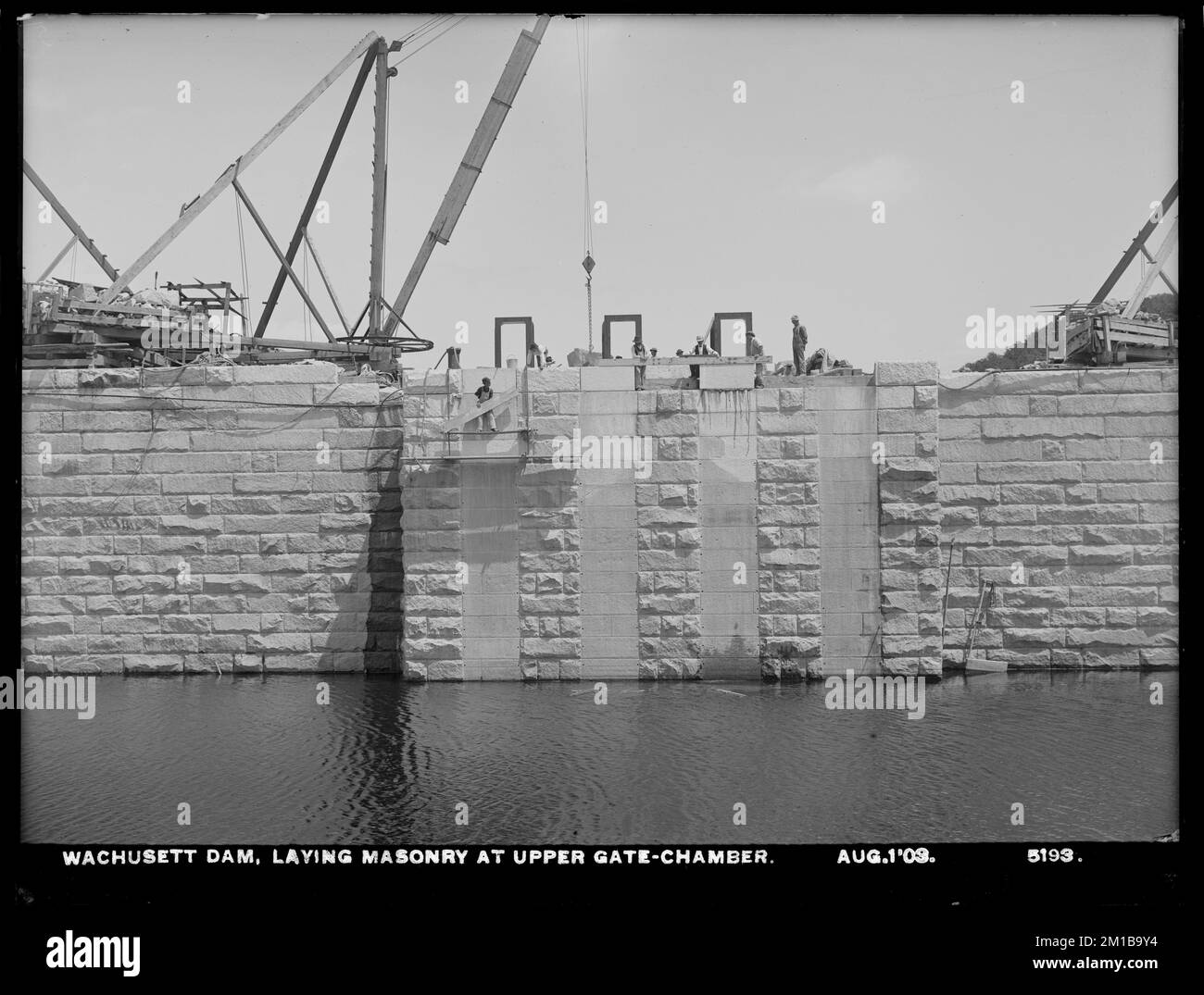 Wachusett Dam, laying masonry at upper gate chamber, Clinton, Mass ...