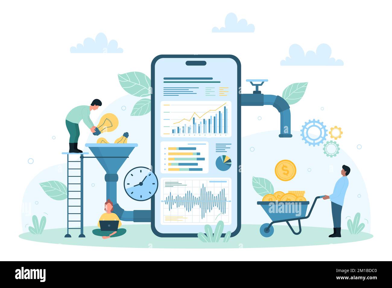 Funnel of innovation business ideas for profit vector illustration