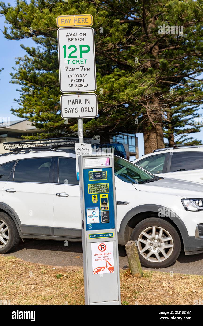 Avalon Beach car park in Sydney, car park ticket machine for parking up
