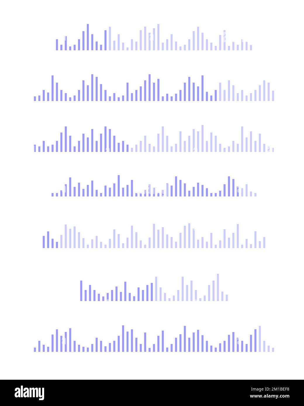 Sound wave icons. Voice message signs. Audio file pictograms. Record, pulse or voicemail symbols. Elements of online messenger, stream, radio, podcast mobile app interface isolated on white background Stock Vector