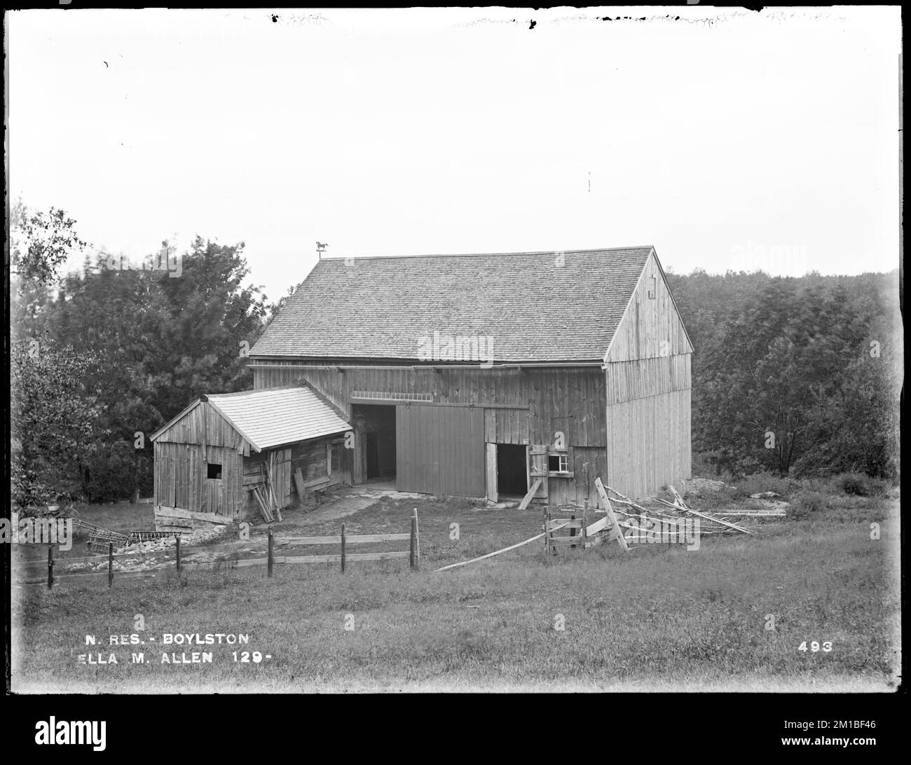 Wachusett Reservoir, Ella M. Allen's barn, from the southeast, Boylston, Mass., Sep. 3, 1896 , waterworks, reservoirs water distribution structures, real estate Stock Photo