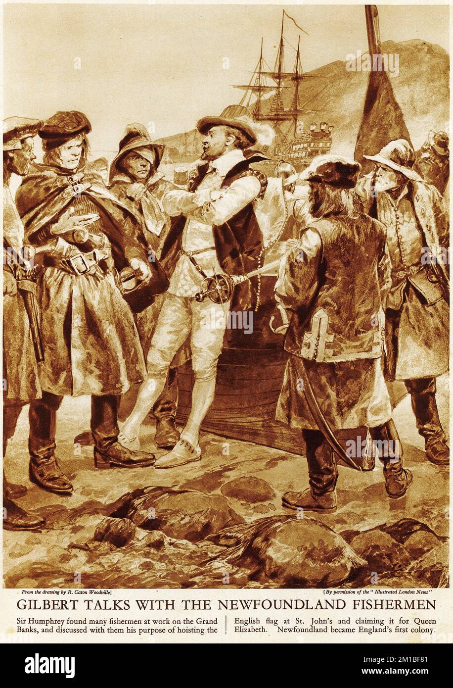 Sir Humphrey Gilbert talks to the Newfoundland fishermen about