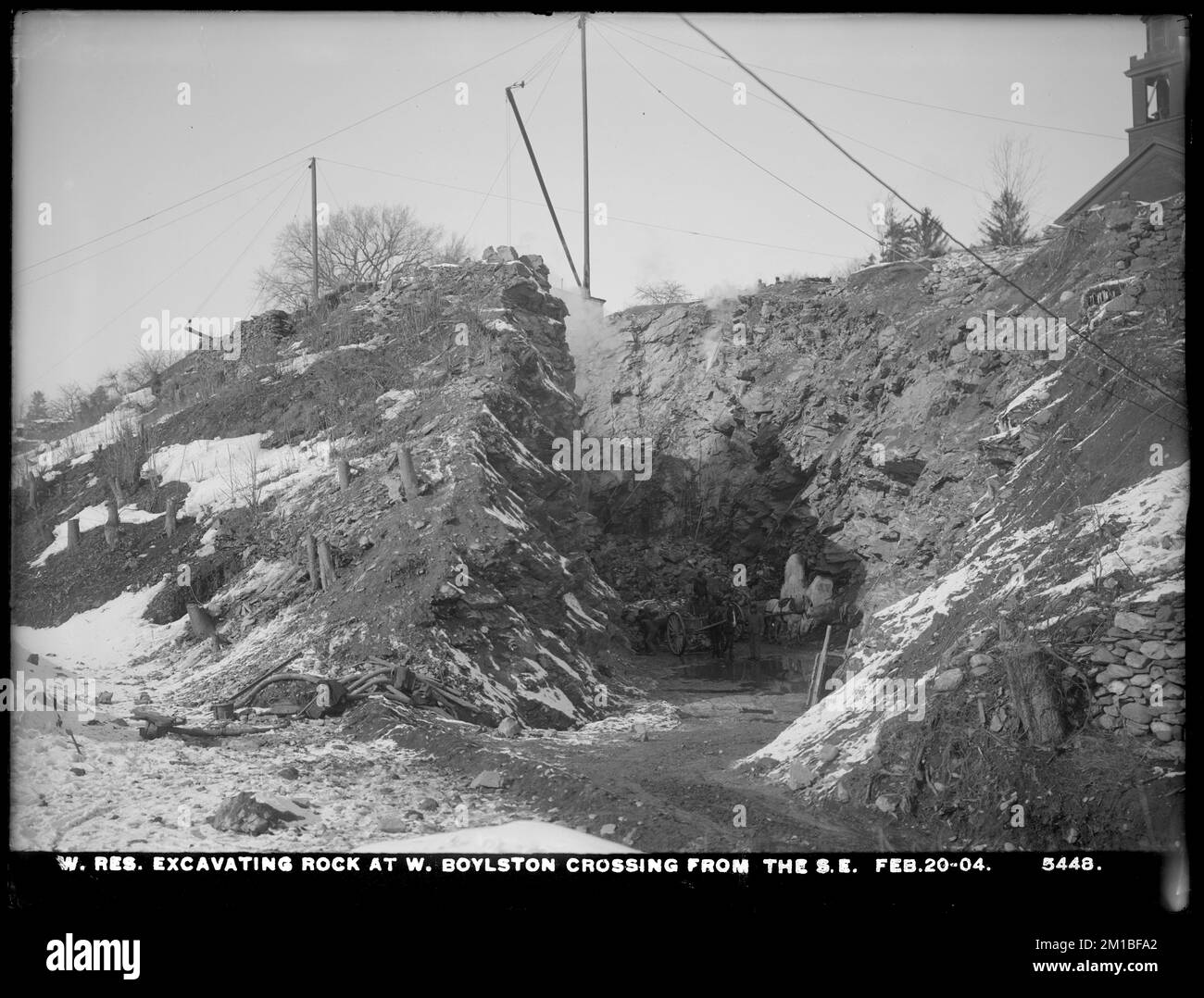 Wachusett Reservoir, excavating rock at West Boylston crossing, from