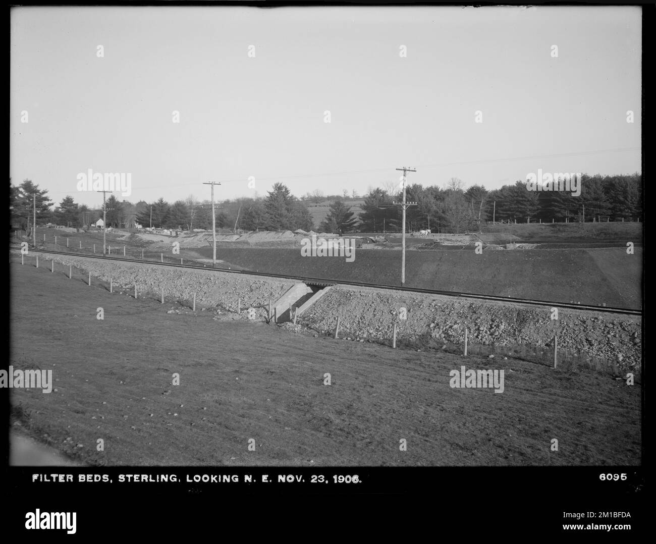Wachusett Reservoir, filterbeds, looking northeast, Sterling, Mass