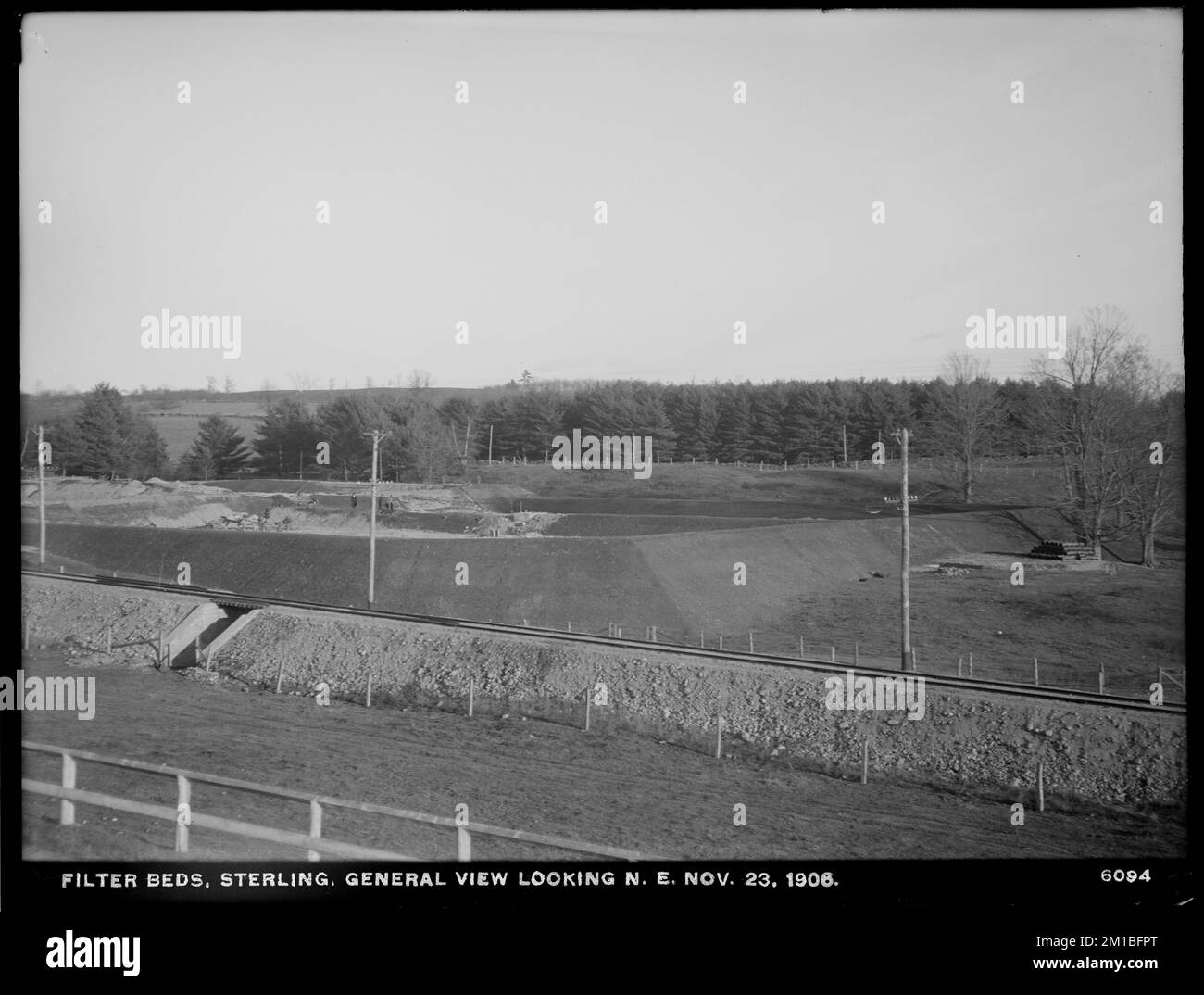Wachusett Reservoir, general view of filterbeds, looking northeast