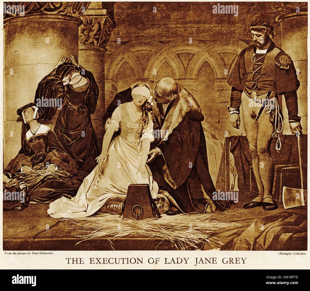Halftone of the execution of Lady Jane Grey, from an educational publication, 1927 Stock Photo
