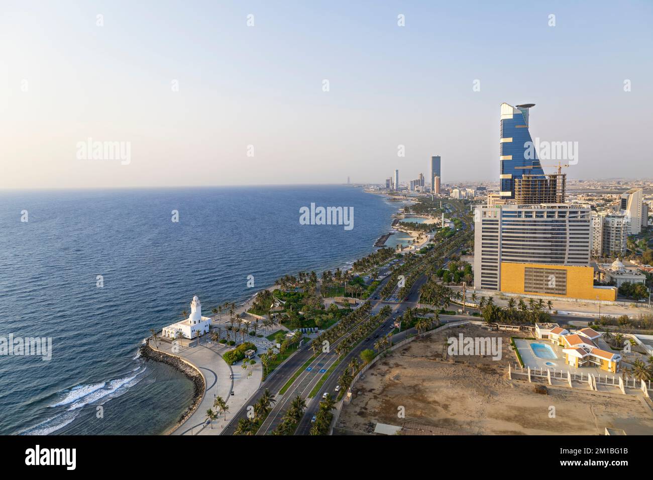 Top view Jeddah city beach Saudi Arabia - Red Sea corniche View , Waterfront Stock Photo