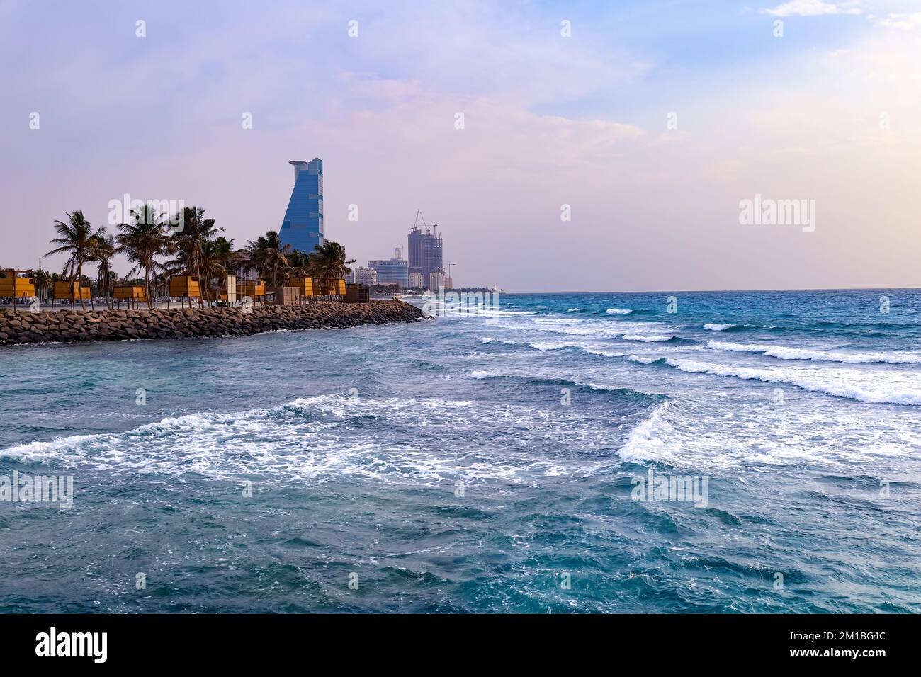 Jeddah beach Saudi Arabia - Sunset Red Sea corniche View , Waterfront Stock Photo