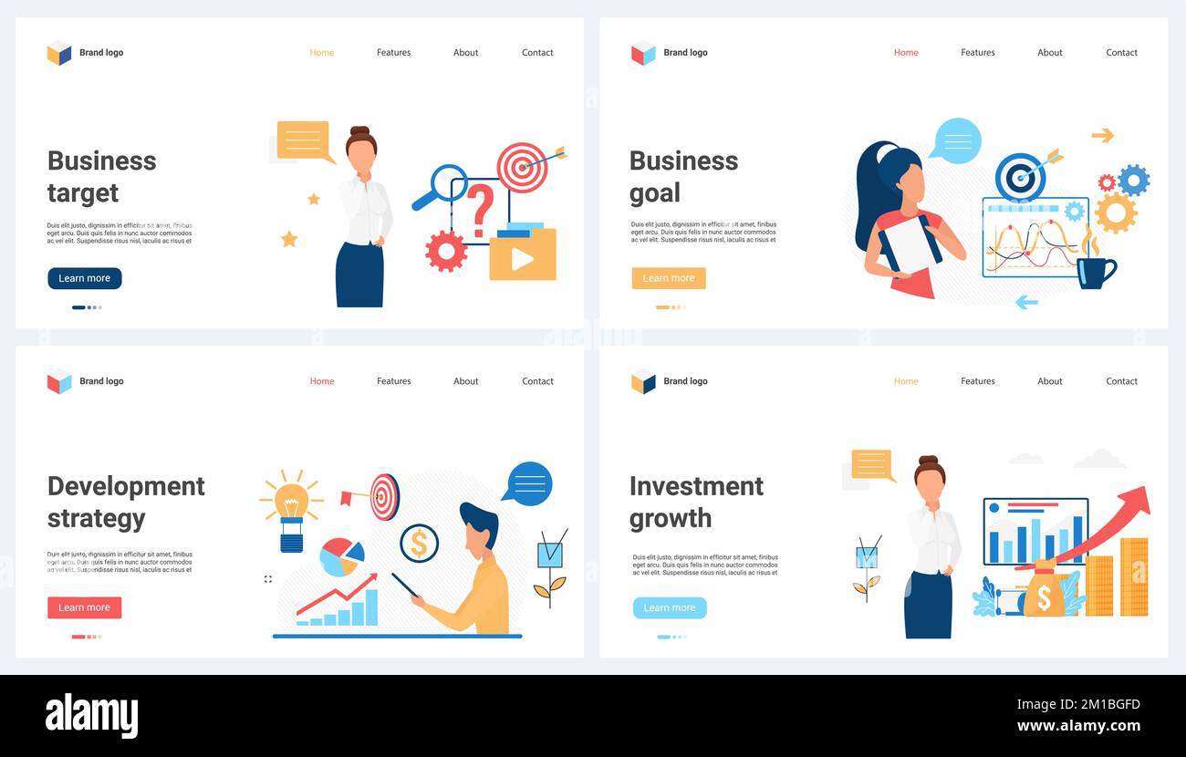 Business target, investment and development strategy set vector