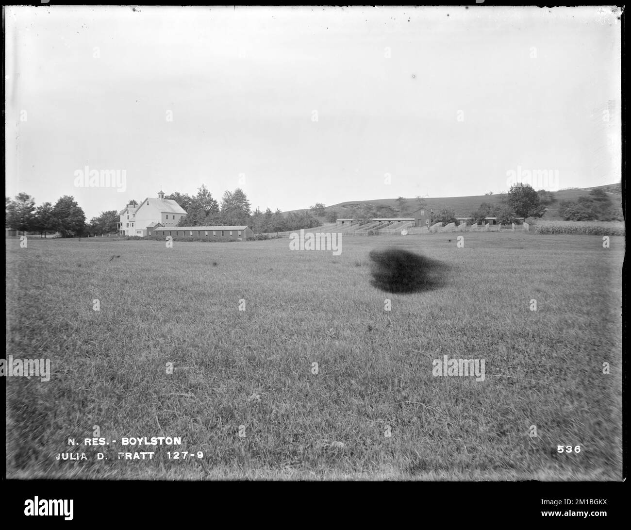 Wachusett Reservoir, house, barn and henhouses of Julia D. Pratt, from