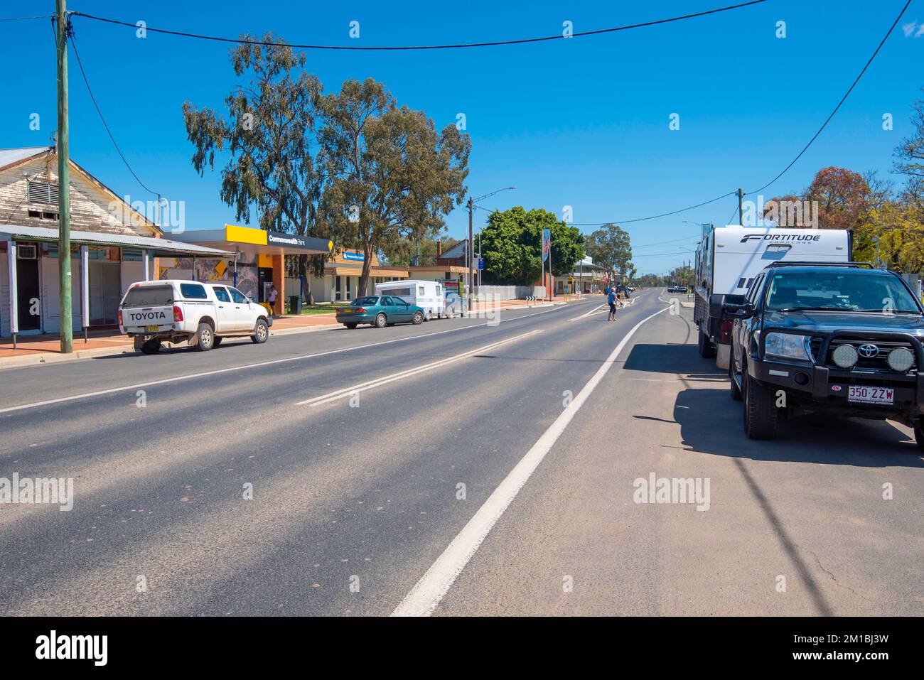 Bathurst Street, part of the Kamilaroi Highway, is the main street in the New South Wales outback town of Brewarrina in Australia Stock Photo