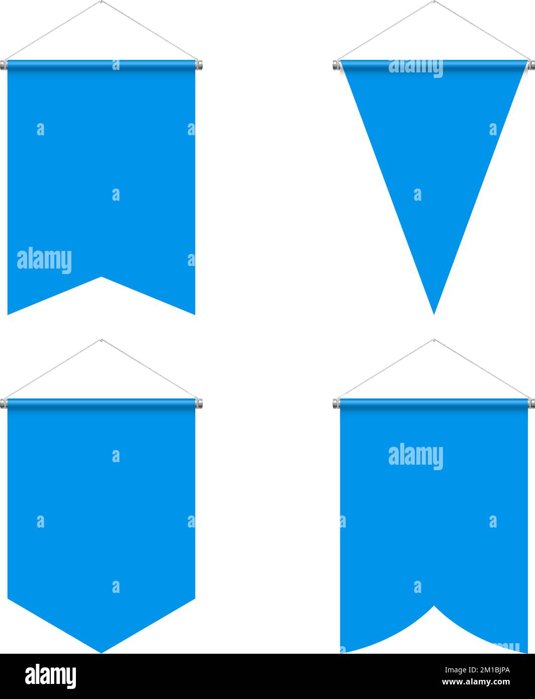 Template Blue Blank Realistic Pennant Set on White Background