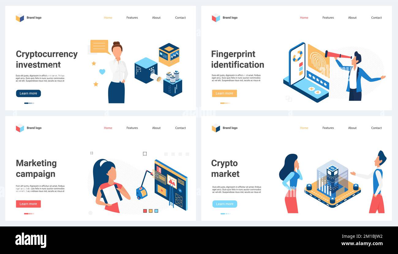 Investments in cryptocurrency, crypto market, digital marketing and  advertising campaign set vector illustration. Cartoon tiny people invest in  digital money, use fingerprint identification for access Stock Vector Image  & Art - Alamy