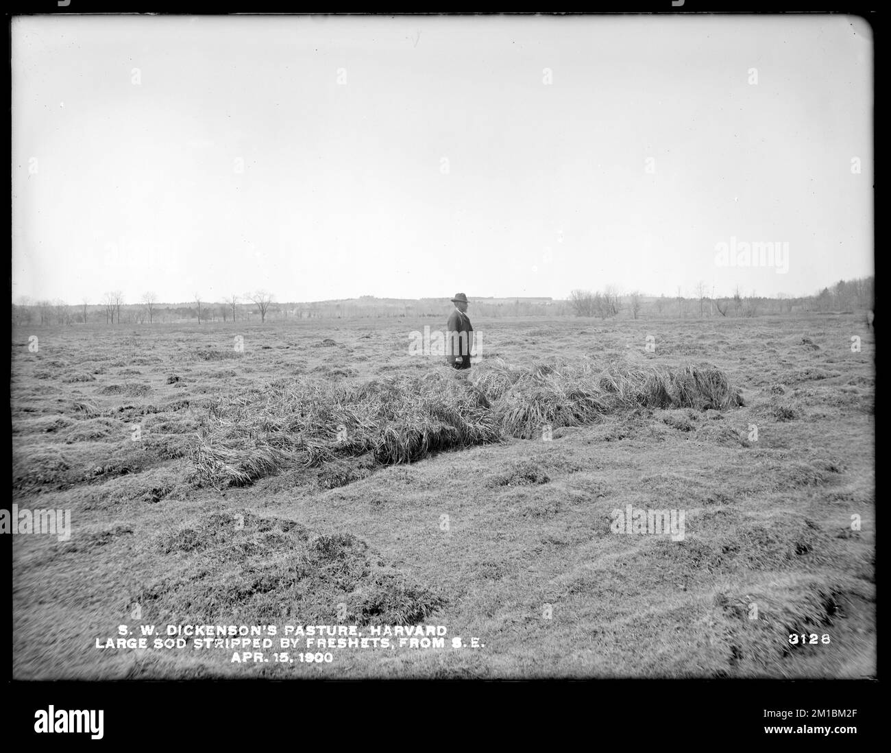 Wachusett Reservoir, S. W. Dickinson's pasture, large sod stripped by freshets, from the southeast, Harvard, Mass., Apr. 15, 1900 , waterworks, reservoirs water distribution structures, watershed sanitary improvement Stock Photo