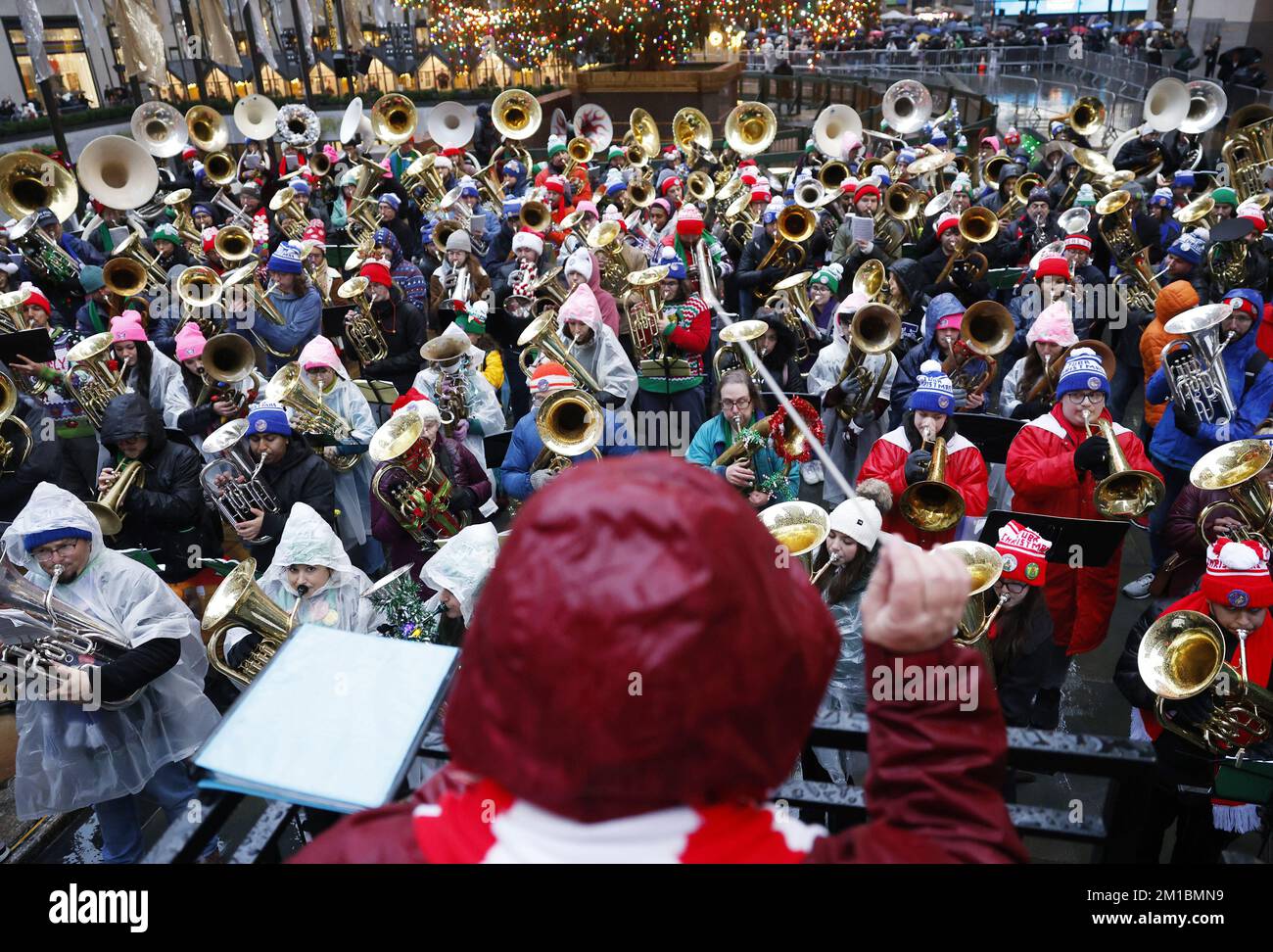 New York, United States. 11th Dec, 2022. Tuba players assemble and