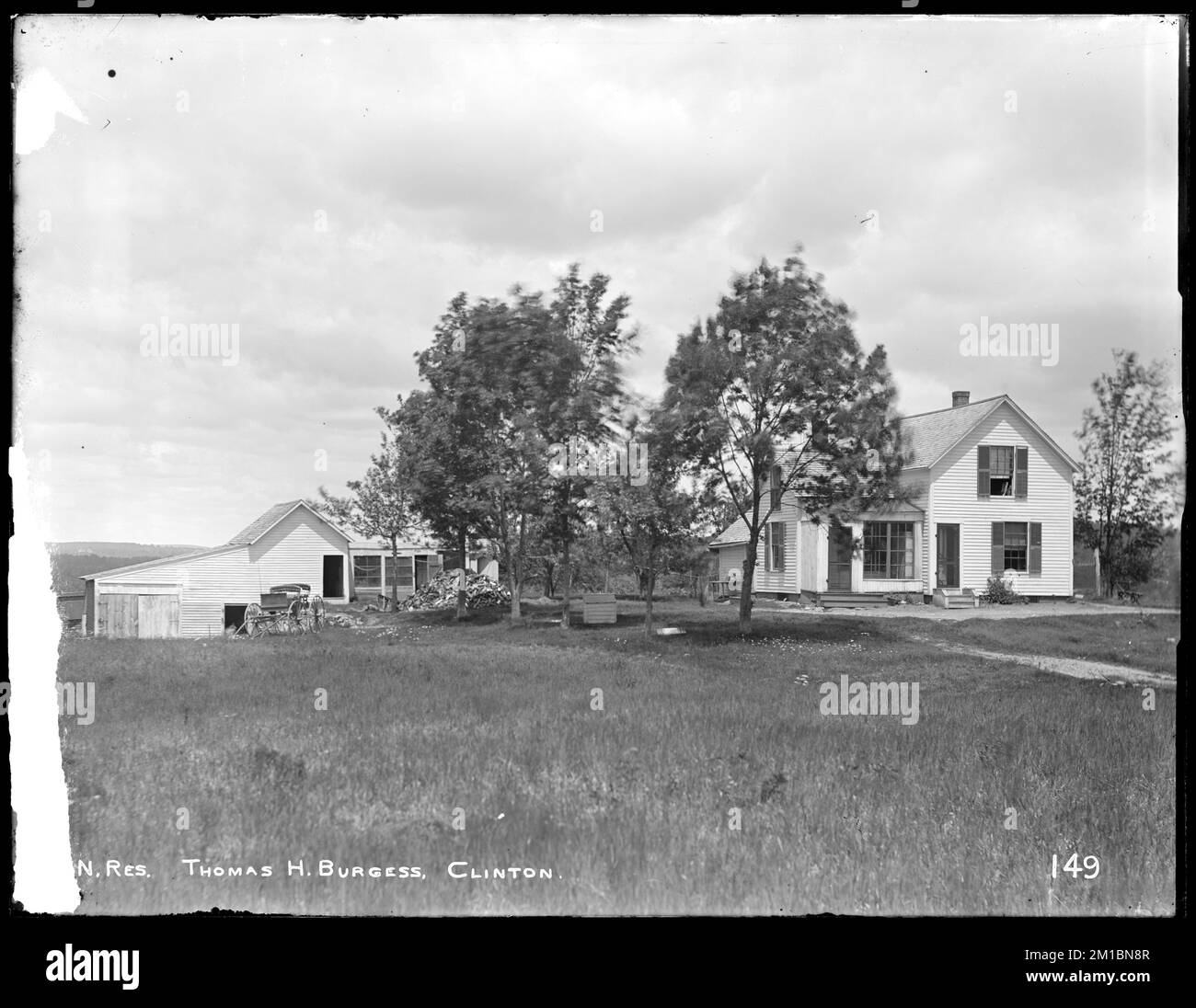 Wachusett Reservoir, Thomas H. Burgess' house and barn, from the south, Clinton, Mass., Jun. 12
