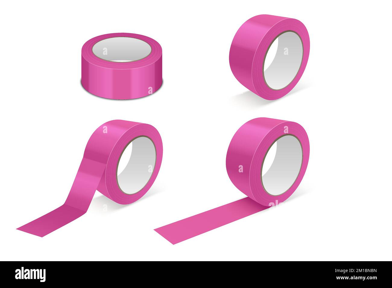 Vector 3d Realistic Glossy Pink Tape Roll Icon Set, Mockup Closeup