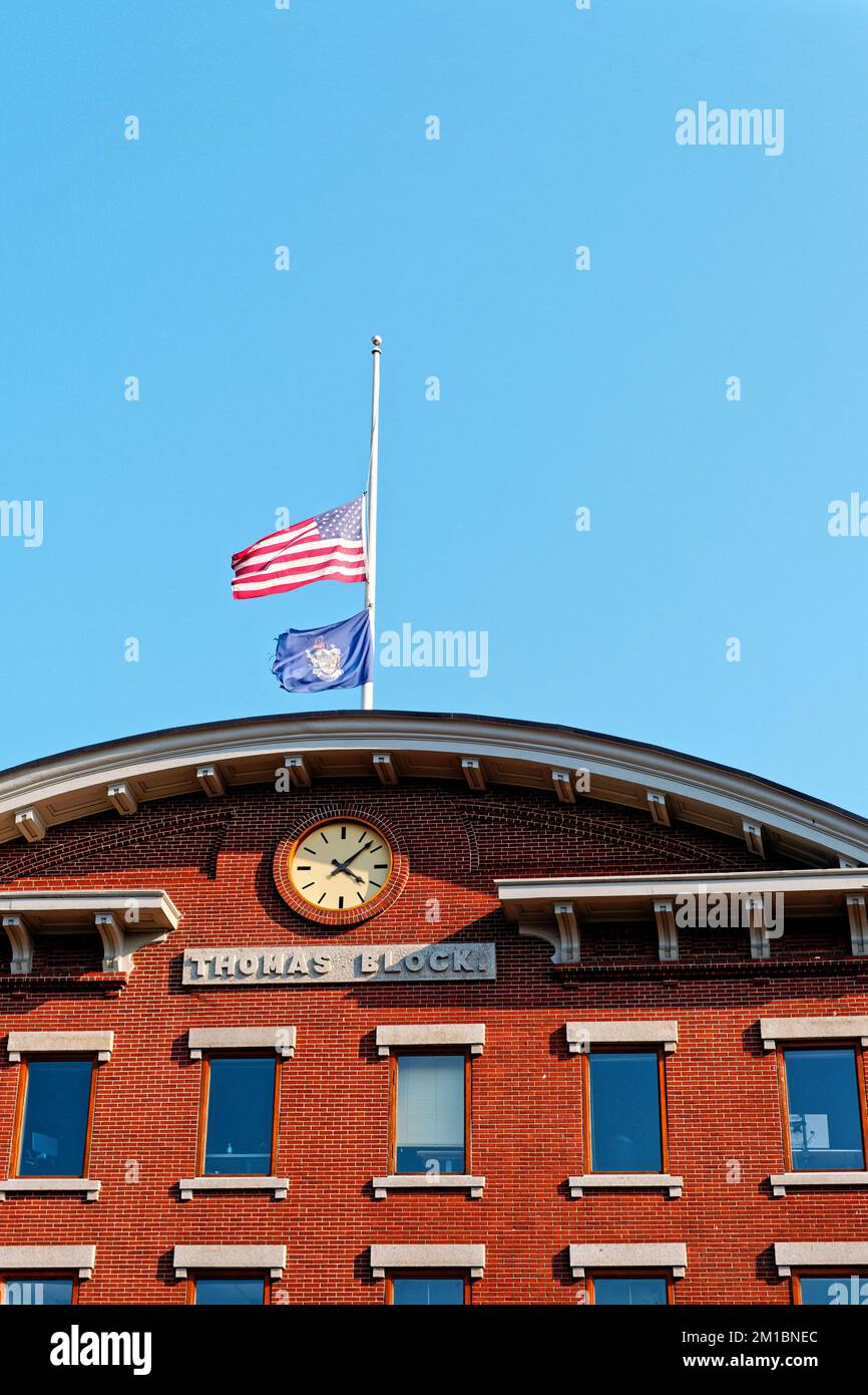 Flags at Half Mast on Building in Portland Maine Stock Photo Alamy