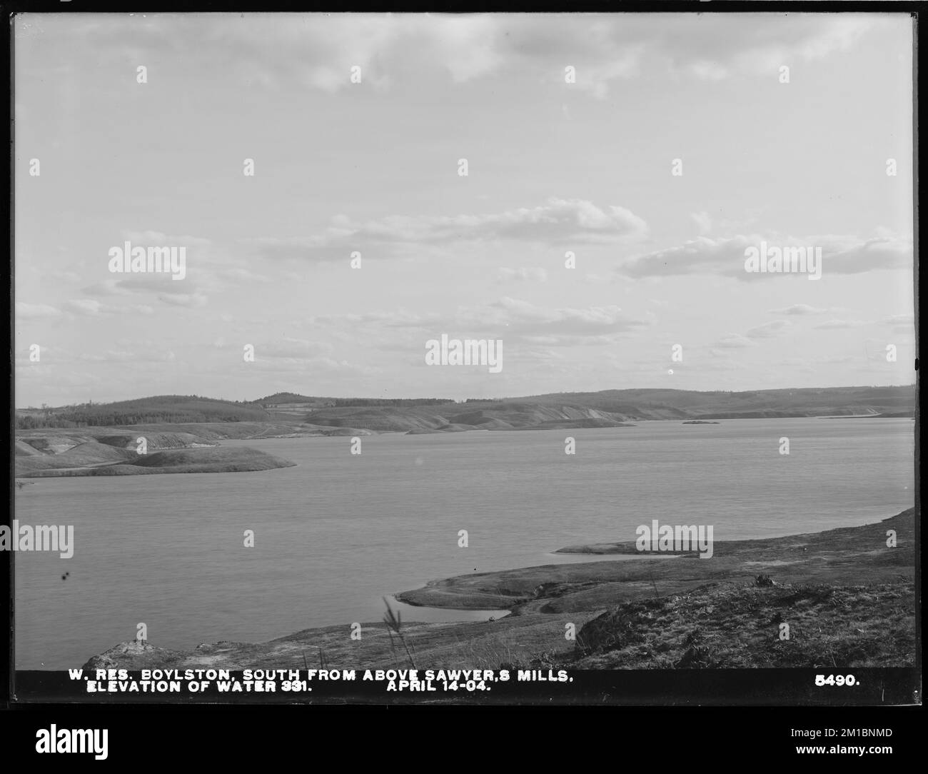 Wachusett Reservoir, water at elevation 331, south from above Sawyer's