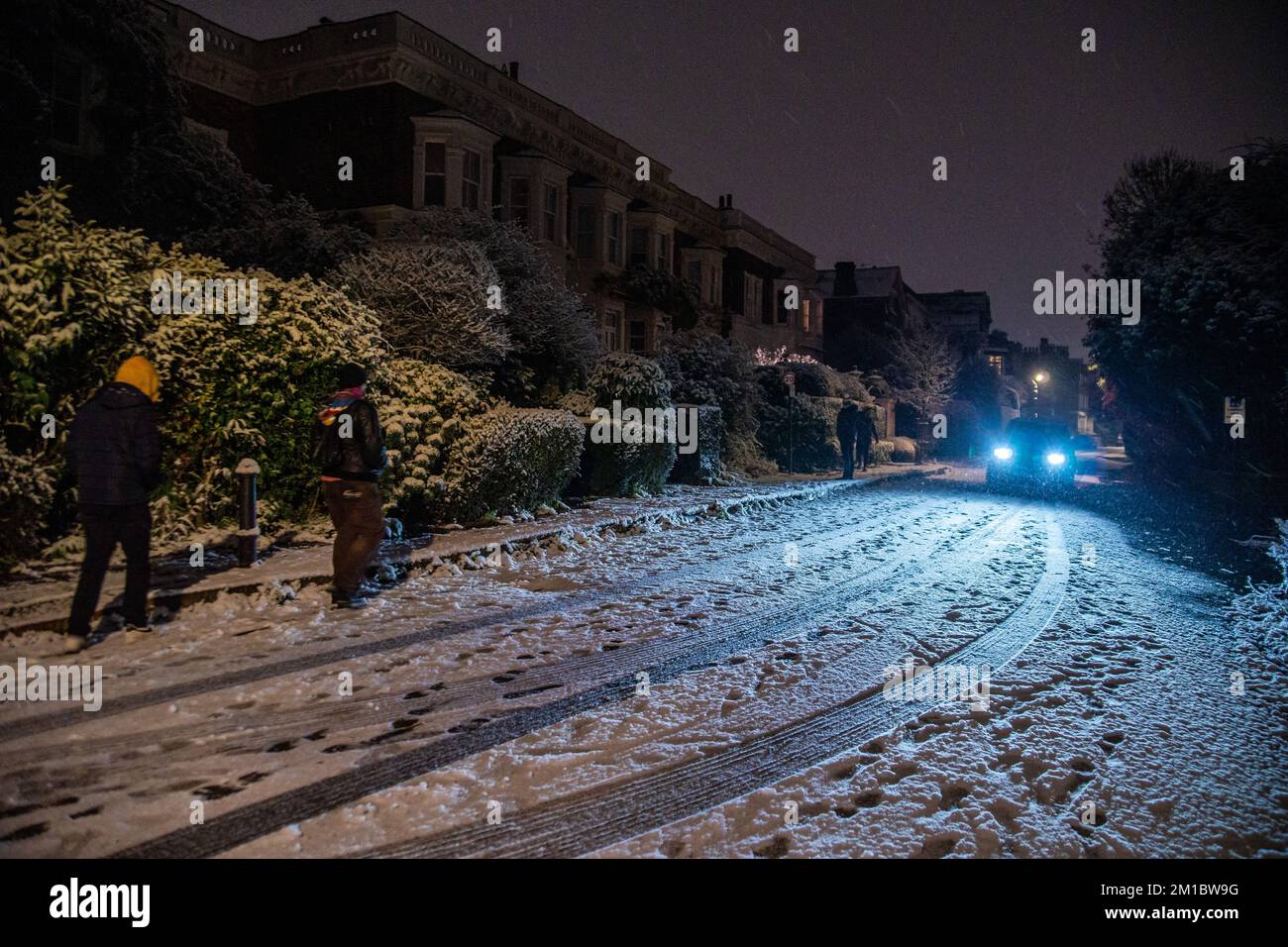 London, UK. 11th Dec, 2022. Snow Envelops Chiswick Mall and the High
