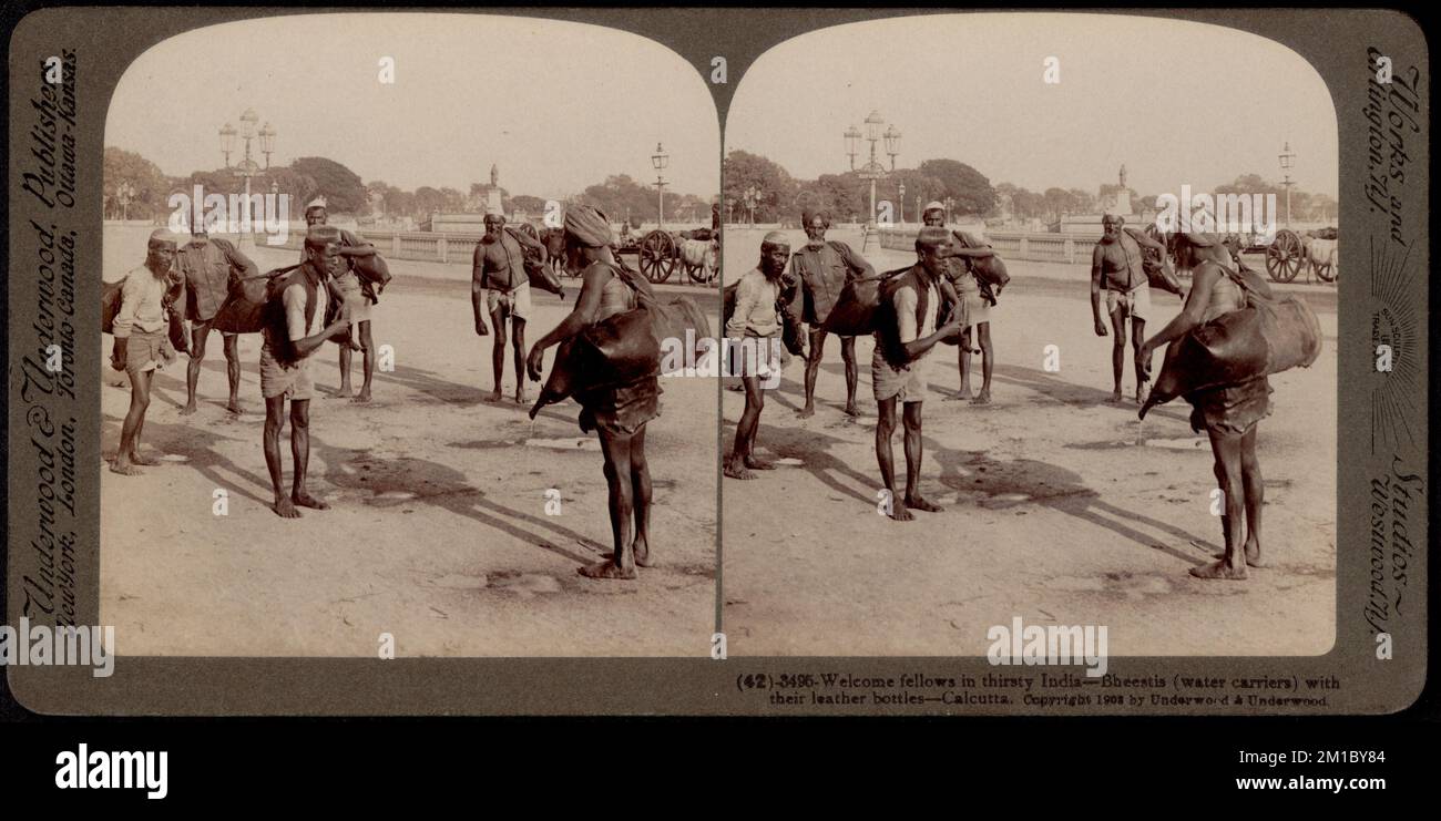 fellows in thirsty India watercarriers at Calcutta, India