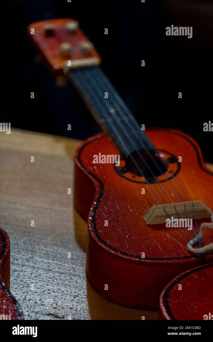 wooden toy guitar, traditional mexican toy guitar, mexican Stock Photo
