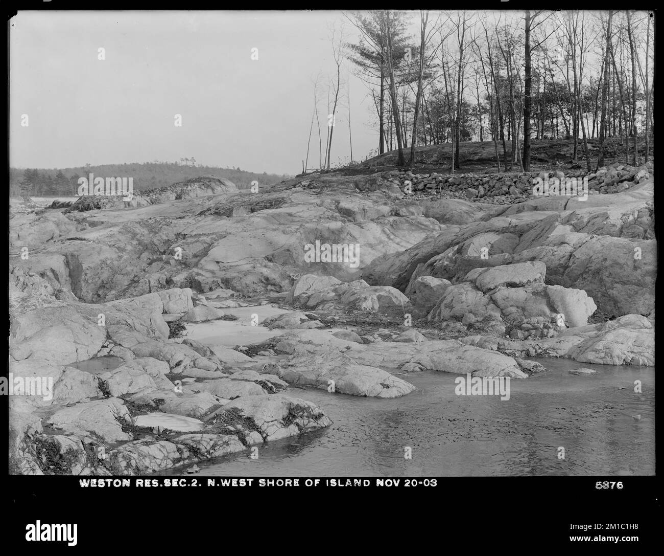 Weston Aqueduct, Weston Reservoir, Section 2, northwest shore of island, Weston, Mass., Nov. 20, 1903 , waterworks, reservoirs water distribution structures, construction sites Stock Photo