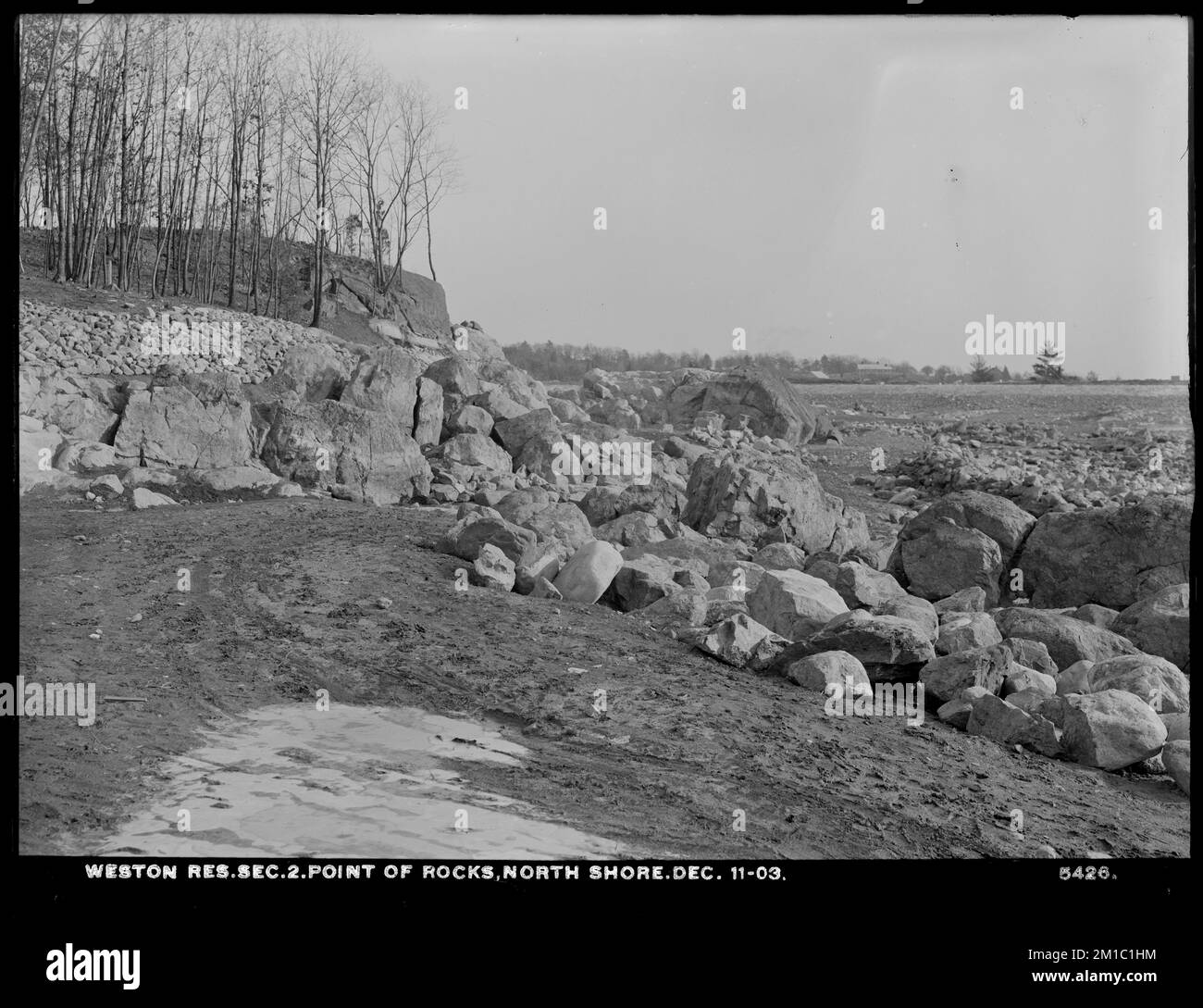 Weston Aqueduct, Weston Reservoir, Section 2, point of rocks, north shore, Weston, Mass., Dec. 11, 1903 , waterworks, reservoirs water distribution structures, construction sites Stock Photo