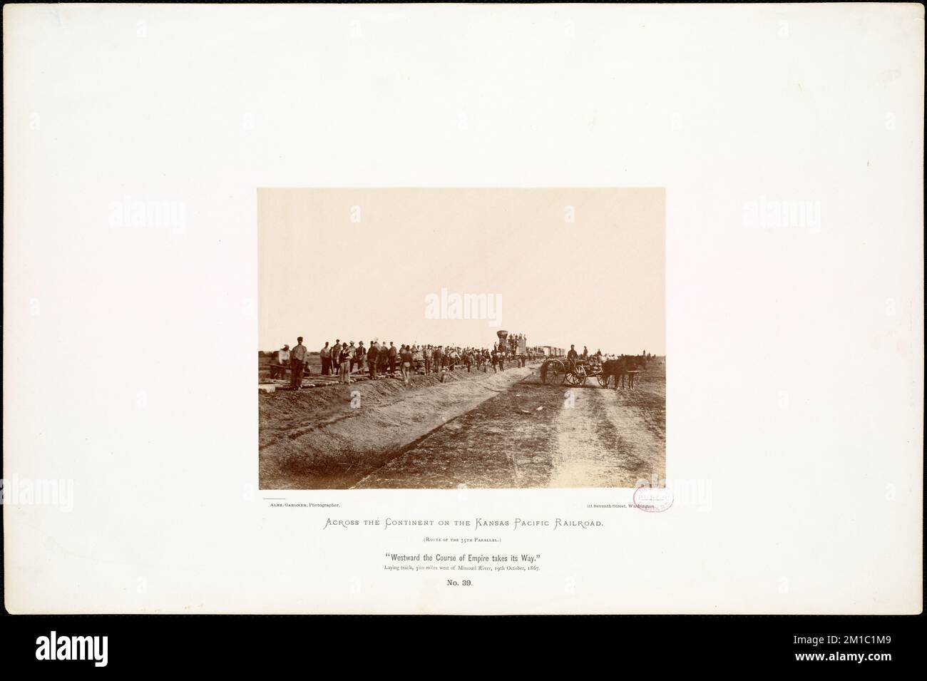 Train In 1867 'Westward the Course of Empire takes it Way.' Laying track, 300 miles ...